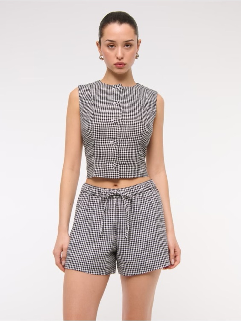 Abercrombie | Black Gingham Mid Rise Linen Shorts NWT